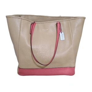 Coach Saffiano Tote Bag Purse Genuine Leather L1220-23891 Pink & Tan